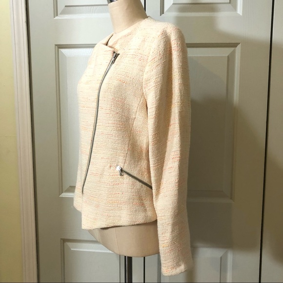 NEW Zara Biker Zip Pockets Lined Jacket Coat Blazer Size XL Cream Color - Picture 4 of 12